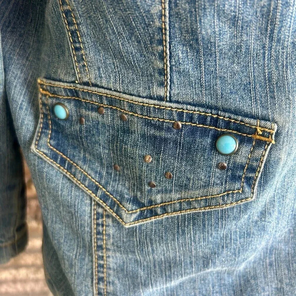 Hearts of Palm Turquoise Blue Studded Boho Southwestern Jacket Blazer Size 12 - Picture 8 of 10